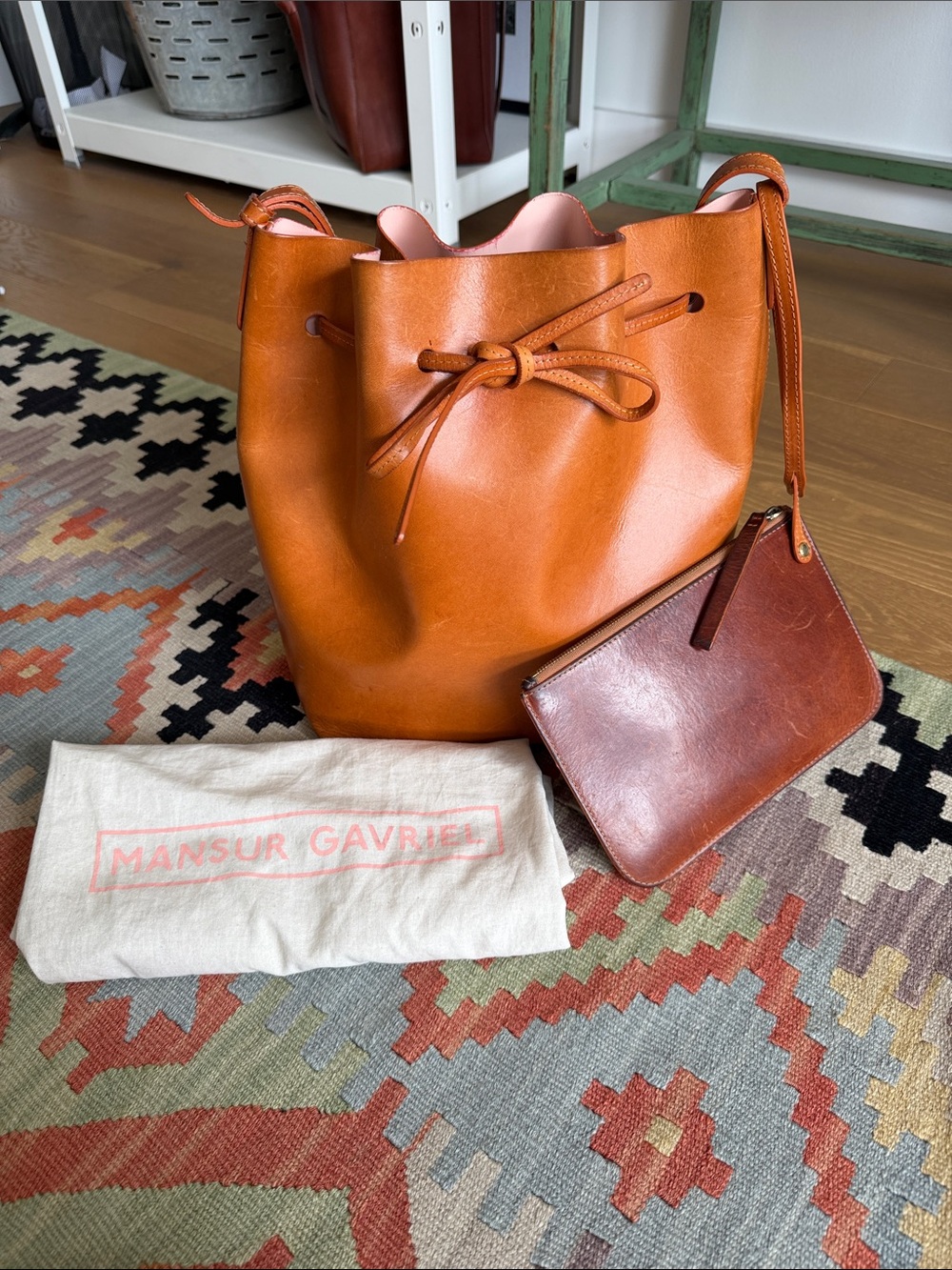 Mansur Gavriel Vegetable Tanned Calfskin Leather Bucket Bag & Pouch